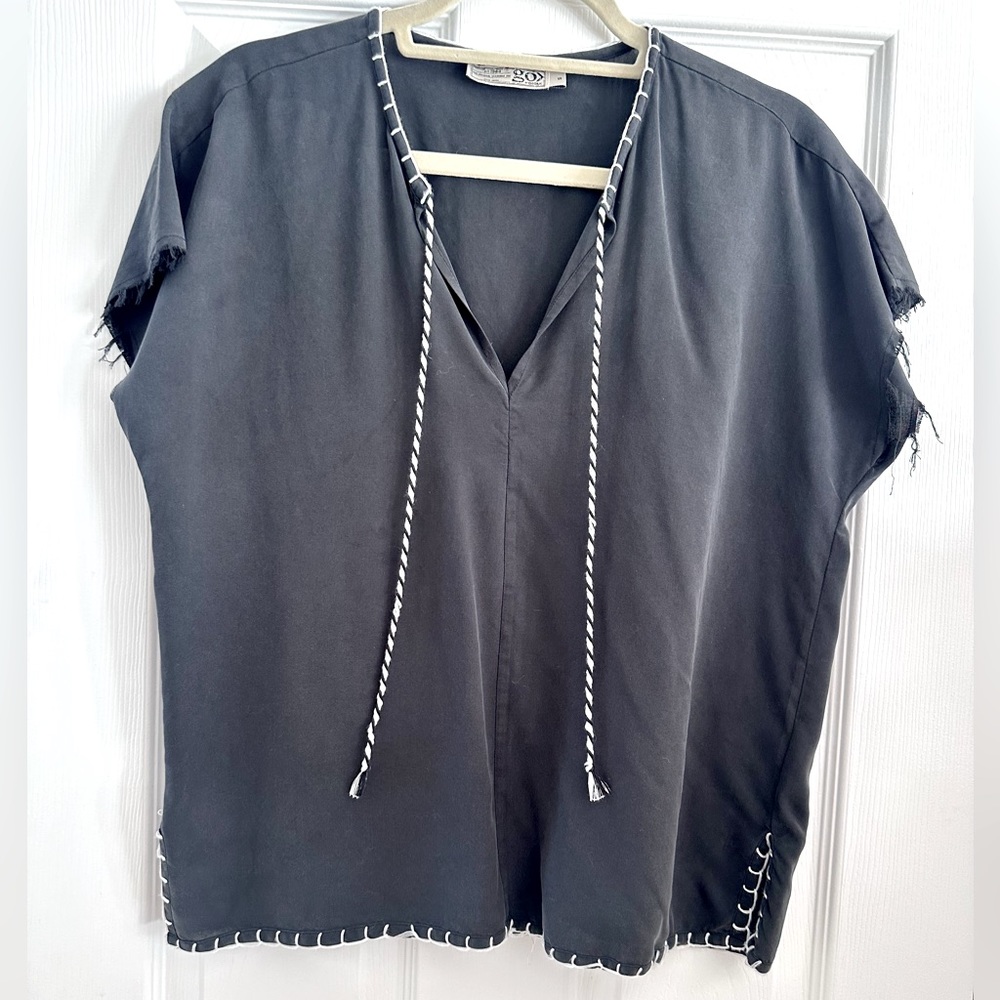 Go- by Go Silk Black Raw Silk Blouse. S